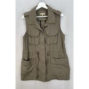 Democracy Women's Sz S Olive Green Utility Sleeveless Snap Front TieWaist Jacket